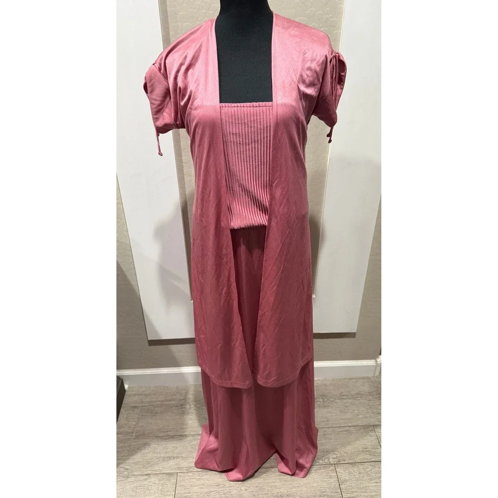 Vintage Pink 2 Piece Maxi Dress and Duster Set Pleated Bodice Shimmer Size 11/12